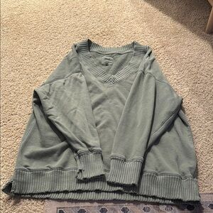 Aerie Green V-Neck Sweater Soft Knit Relaxed Fit